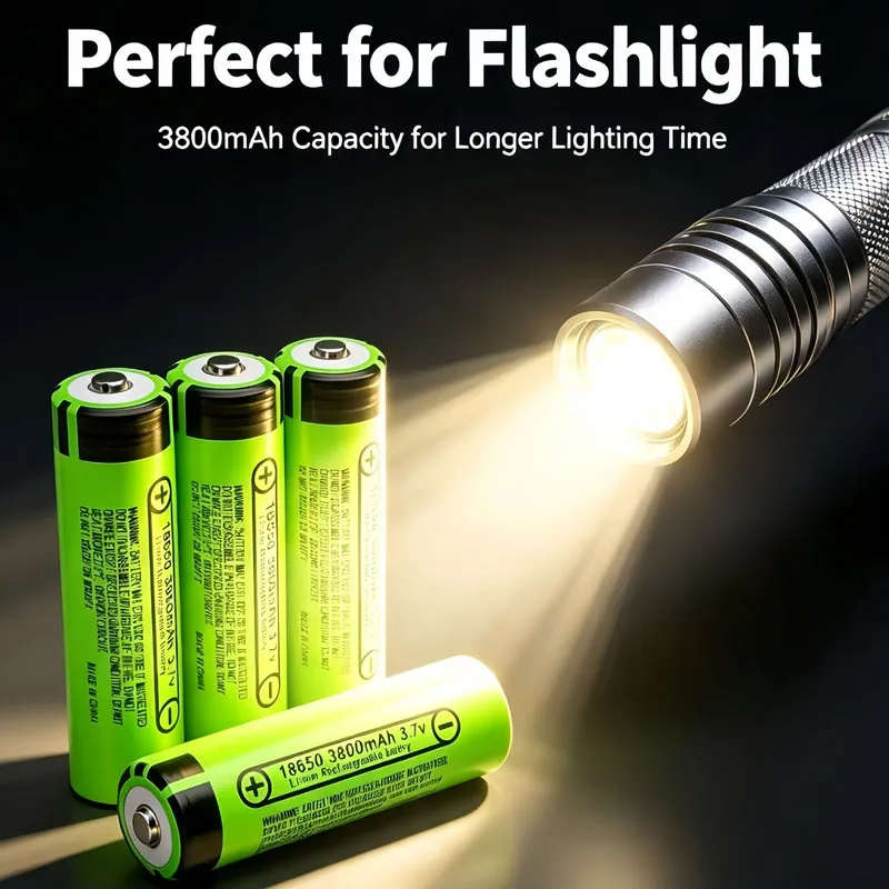 new high-capacity pointed 18650 rechargeable battery 3.7V 3800mAh 12A18650 flat head lithium battery suitable for flashlights