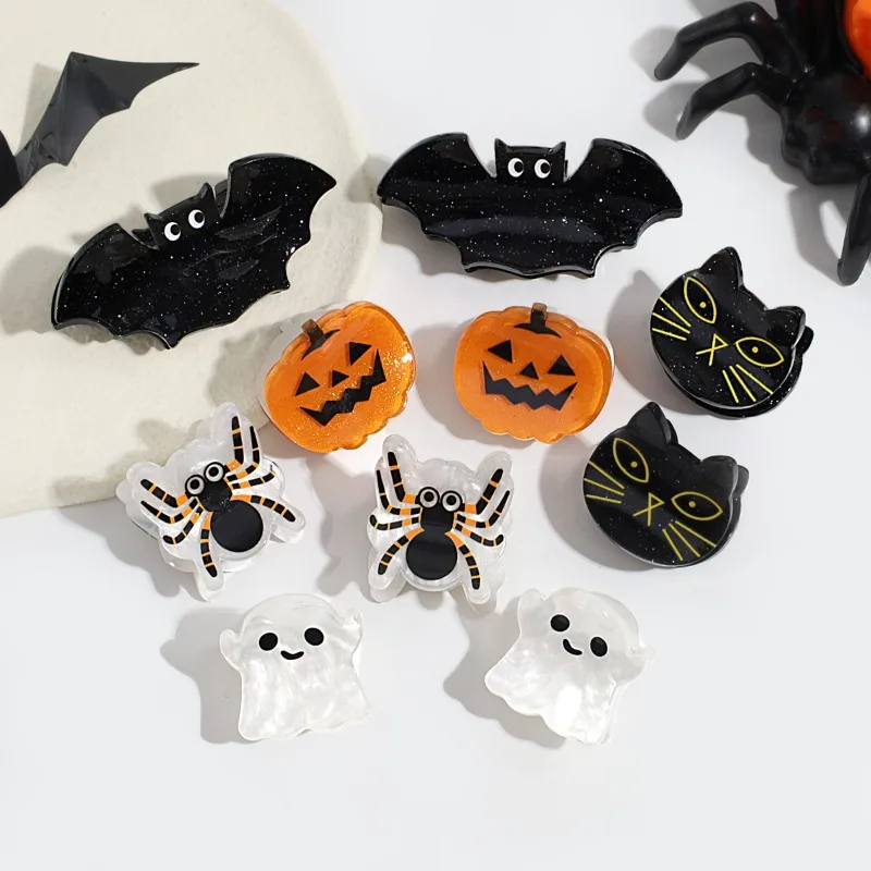 Halloween Hair Clips 2Pcs Spooky Pumpkin Ghost Bat Spider Black Cat Hair Pairs Party Cosplay Hair Accessories for Women