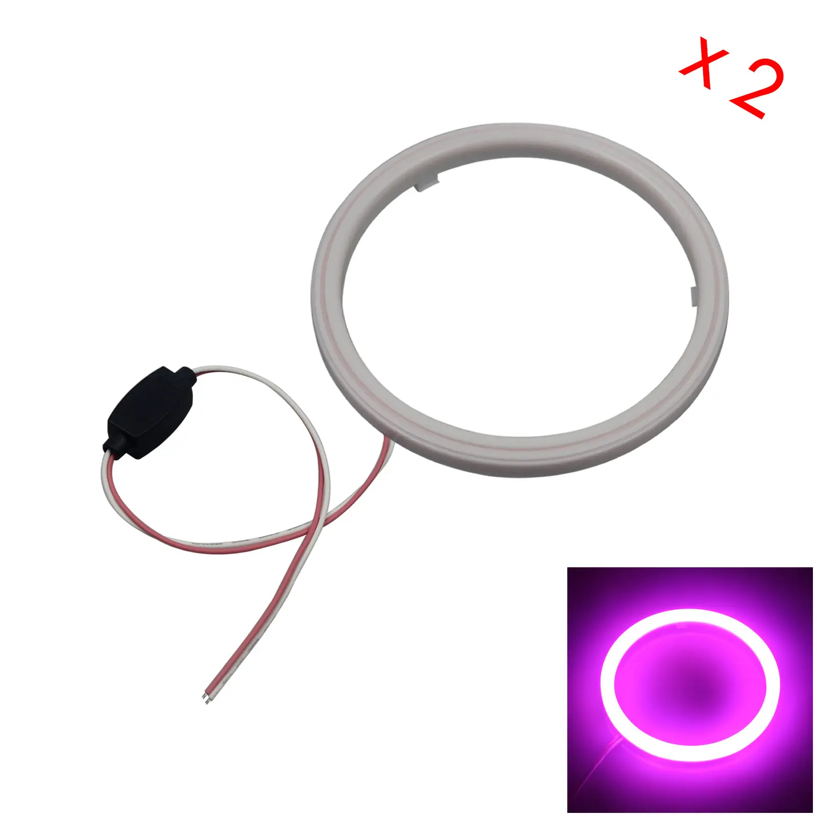 2x Pink Rv Angel Eye Halo Rings Lamp Fog Light 110MM Cotton Cover 1 COB LED Z5042