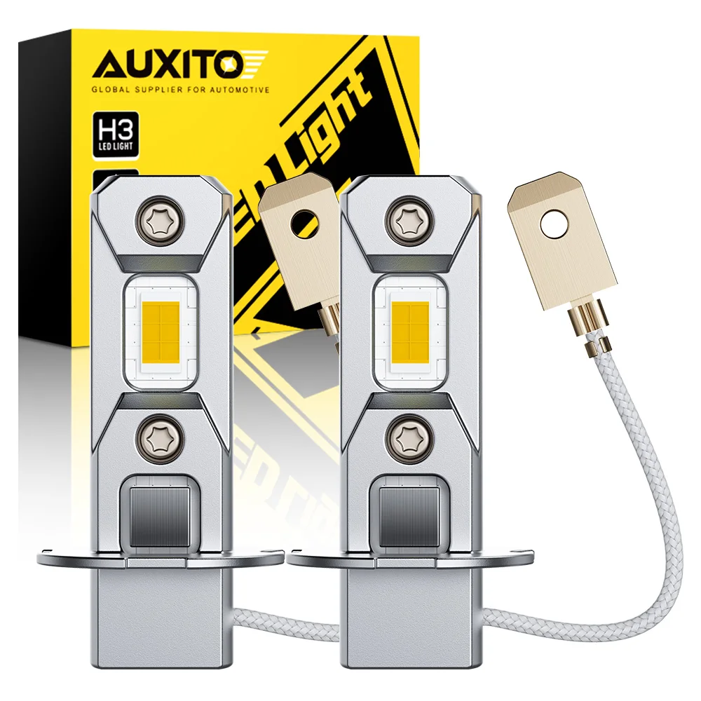 AUXITO 2Pcs Canbus H3 LED Fog Light Bulb Mini 1:1 Plug&Play Fanless Daytime Running Light H3 Driving Lamp Yellow Super White