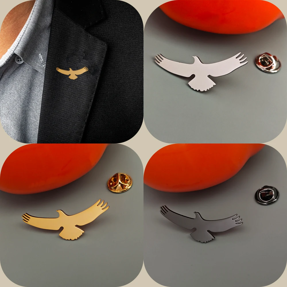 Personalized Stainless Steel Eagle Badge Brooch, Custom Patterned Animal Emblem, Free Flight In The Air, Halloween Gift
