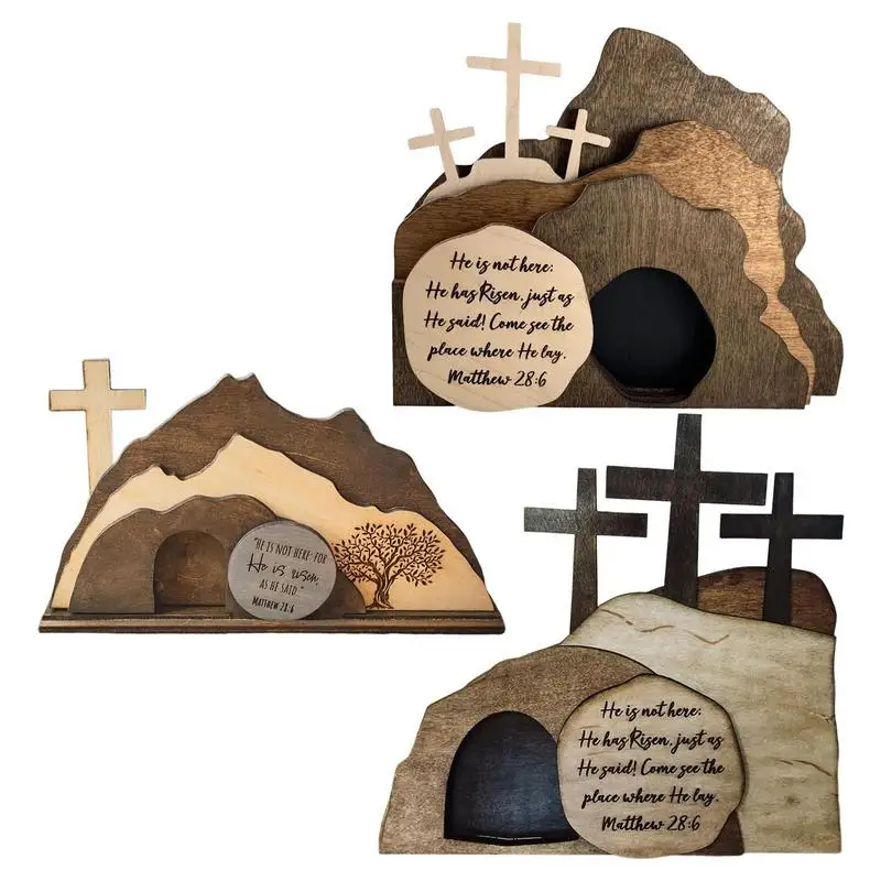 

Easter Scene Wooden Decorations Cross Empty Tomb Ornaments Manger Creche Nativity Set Crafts Resurrection Home Decor