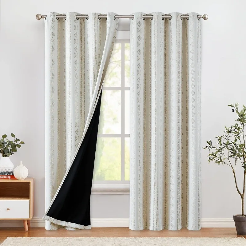 100% Boho Blackout Curtains for Bedroom Length Geometric Stripe Pattern Curtains for Living Room Thermal