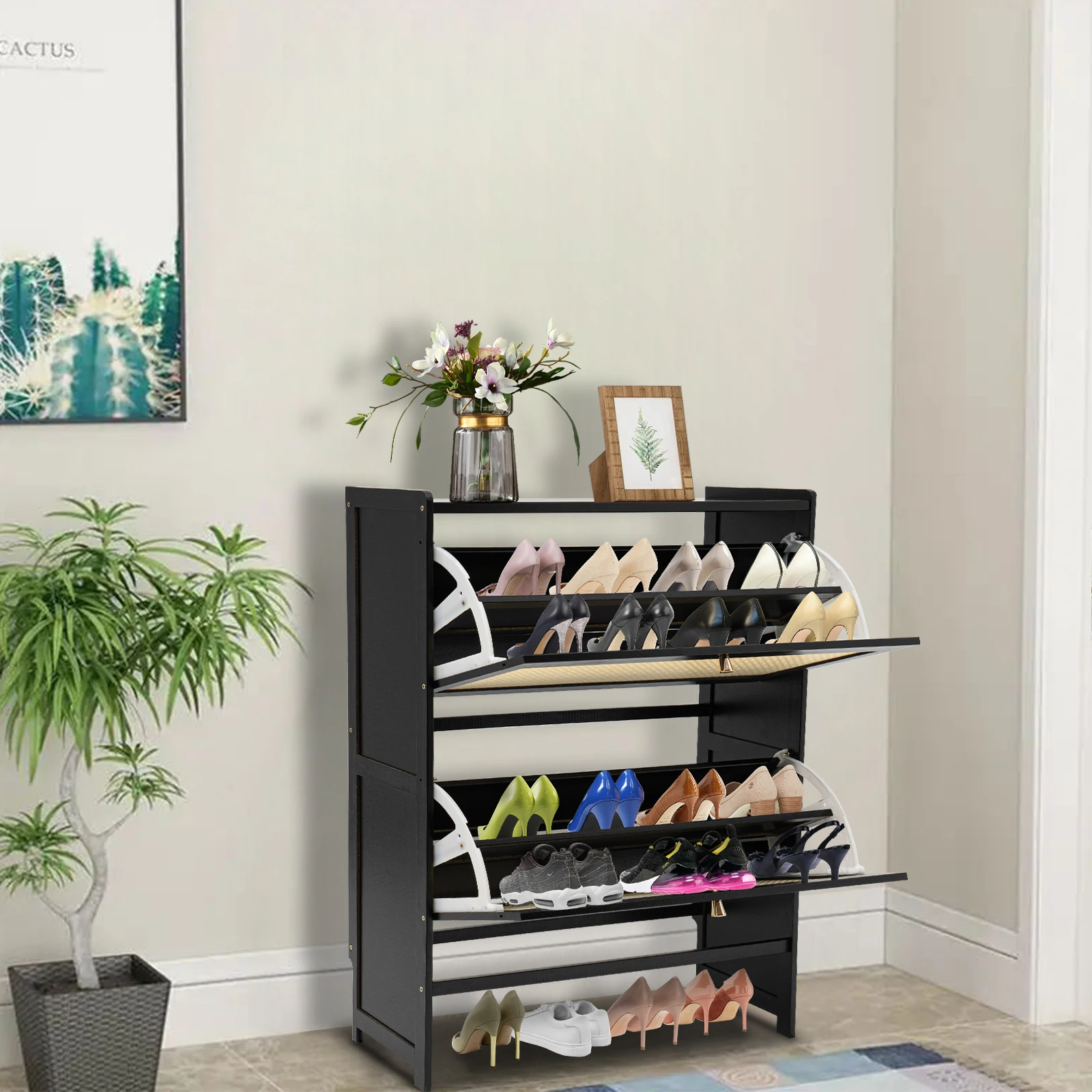 

Natural Rattan Shoe Organizer Shoe Rack Shoe-shelf Shelves Storage Cabinet 70*24*87cm