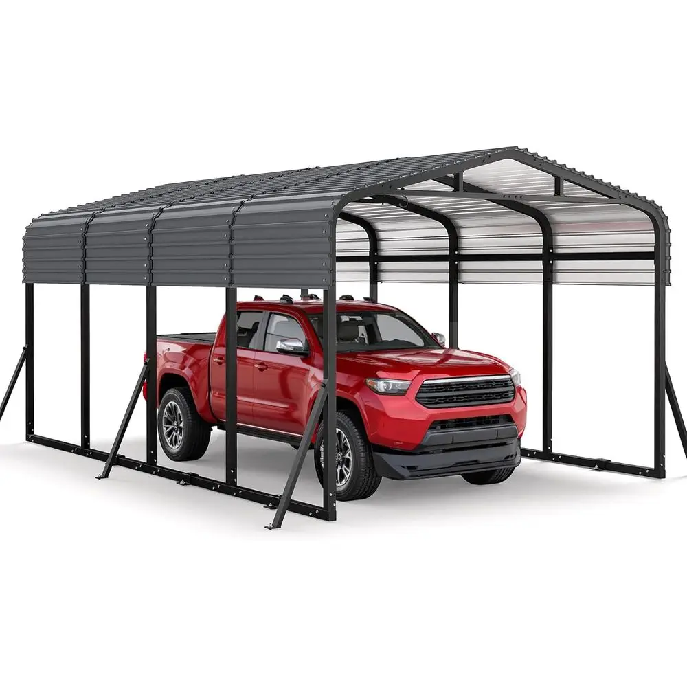 

Всесезонный усиленный металлический навес 12x20 с усиленной опорой и ветрозащитными анкерами для защиты транспортных средств на улице