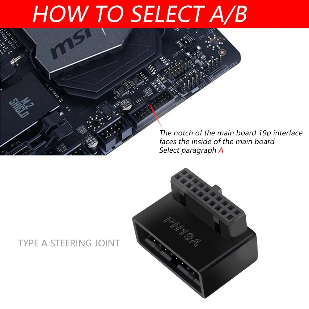 New PH19B USB 3.0 Internal Header USB3.0 19/20P Socket 90 Degree Adapter Converter for Computer Motherboard