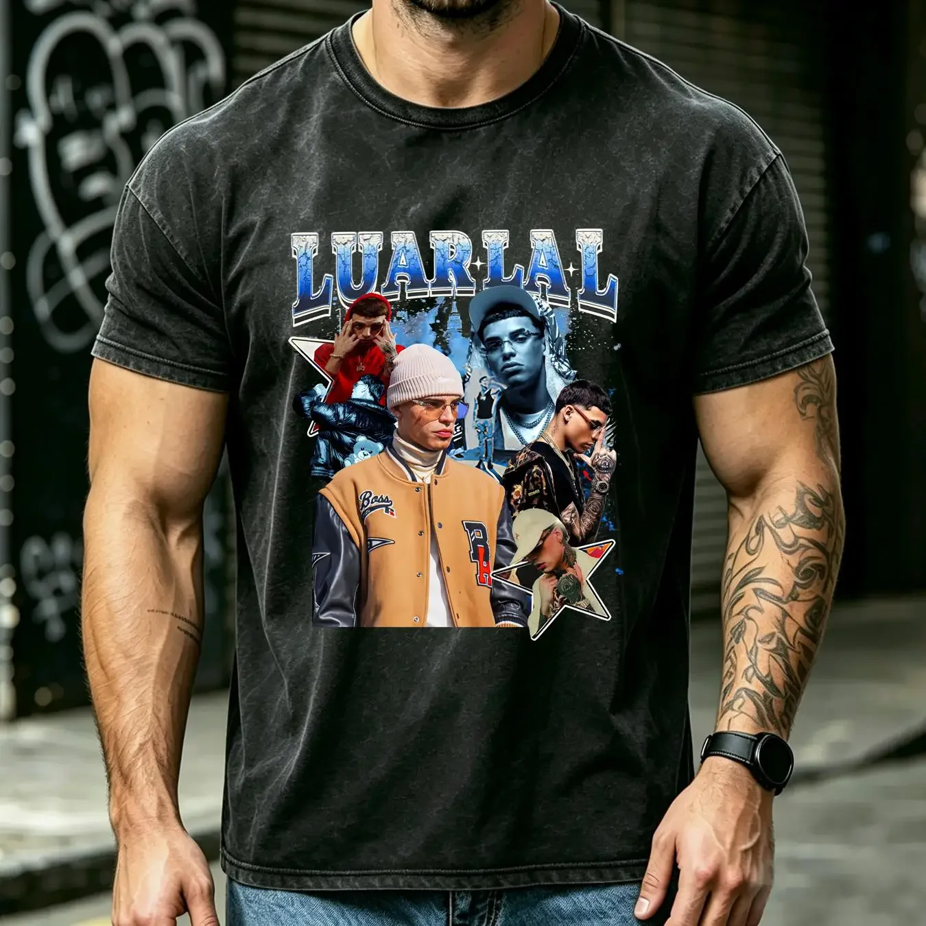 washed T Shirt LUAR 90s Bootleg Latin Trap Merch La L Shaka Wear Heavy vintage Washed Breathable Stylish Slightly streetwear