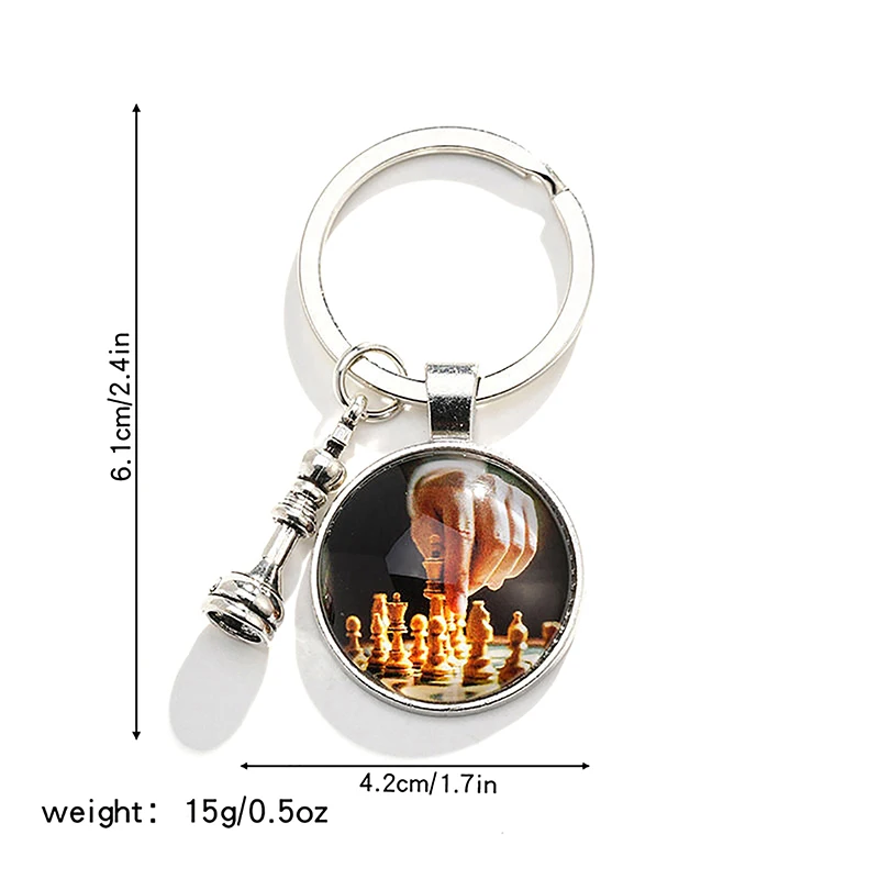 Fashion Chess Keychain Chessboard Chess Piece Glass Dome Pendant Car Keychain Ring Chess Lovers Gift Metal Key Ring Pendant