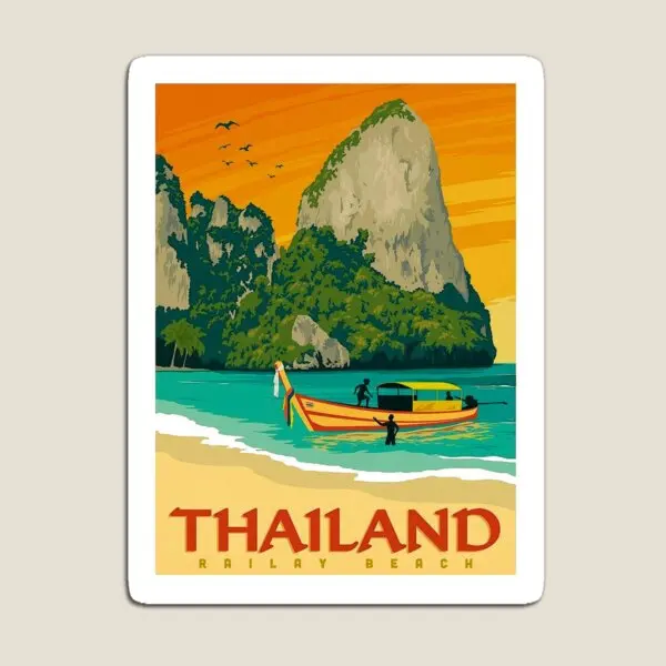 Thailand Railay Beach Vintage Resort T  Magnet Toy Home for Fridge Organizer Decor Children Colorful Stickers  Magnetic