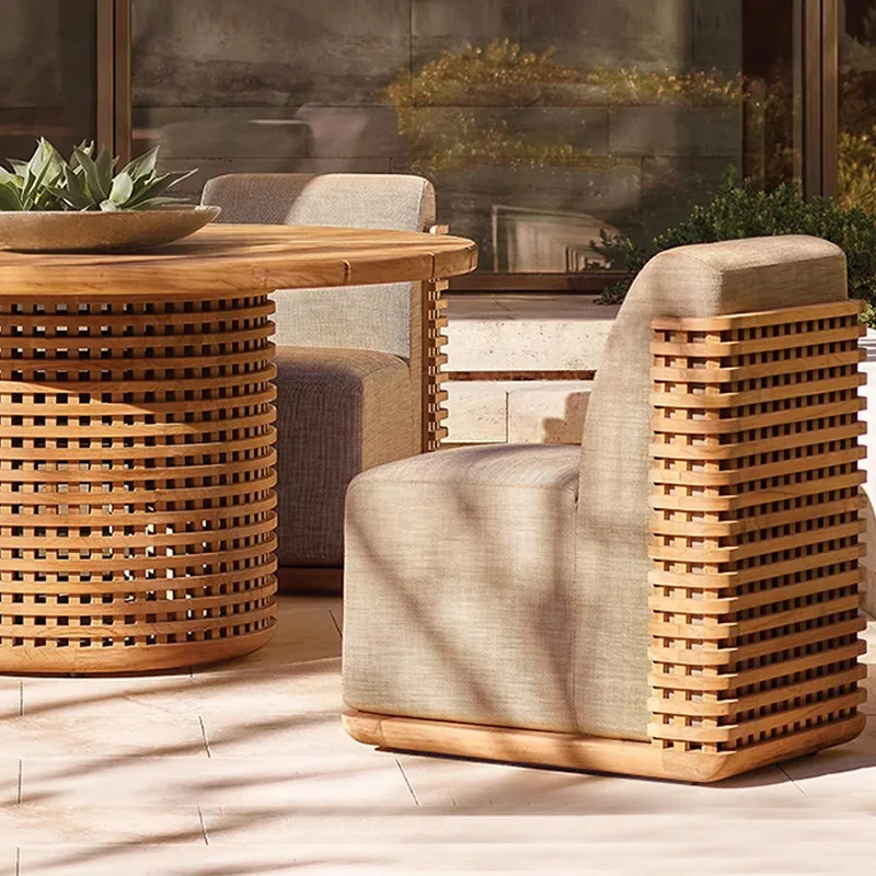 Outdoor solid wood tables and chairs courtyard villa teak dining table waterproof solid wood