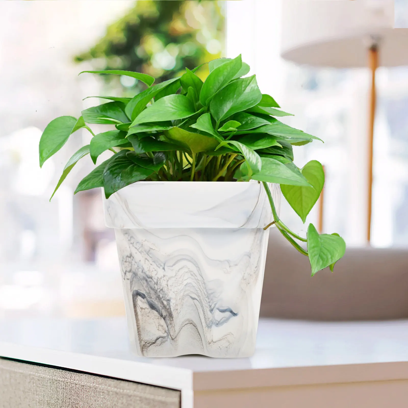 

Силиконовый цветочный горшок с дренажными отверстиями для балкона, подоконника, сада, в мраморном стиле, легкий, легко моется