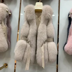 MPPM Autumn and Winter New Fox Fur Vest Women's Medium Long Real Wool Waistcoat пальто женское осень натуральный мех Fourrure