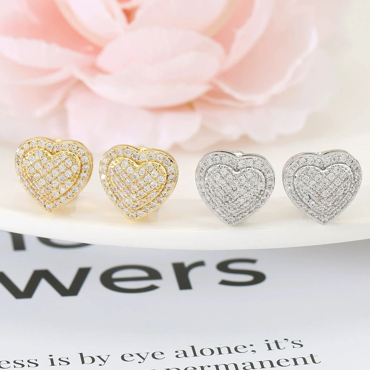 Charm Love Heart Clip Earrings For Women Gold Silver Color Luxury White Zircon Bridal Wedding Ear Clips Daily Party Jewelry Gift