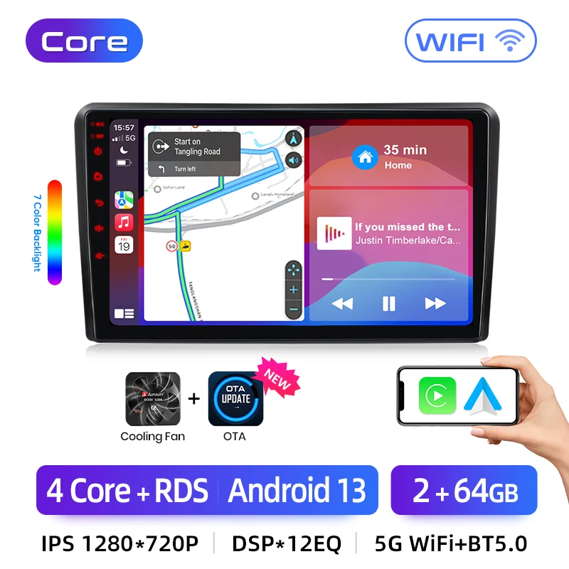Junsun AI Draadloze CarPlay voor Apple Android 14 Auto Radio voor Seat Leon MK3 2012 2013 2014 2015-2020 Multimedia Navi Stereo