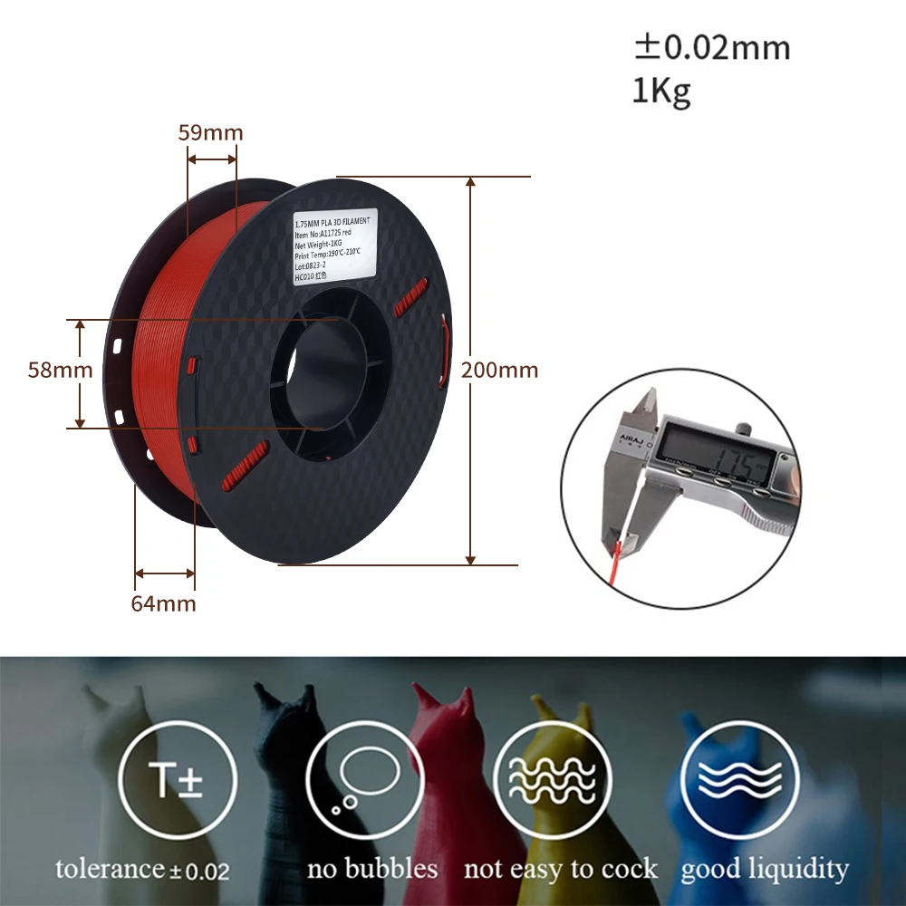 1KG PLA Filament 1.75mm No Bubble Eco-friendly Plastic Consumables PLA 3D Printing Material For FDM 3D Printer 3D Pen