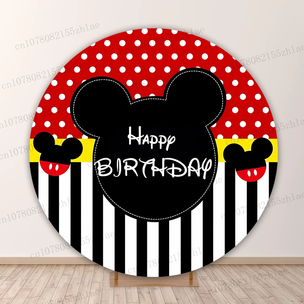 Minnie and Mickey Birthday Party Round Photo Backdrop Baby Shower Photo Background Cartoon Photography Backdrop Decoration