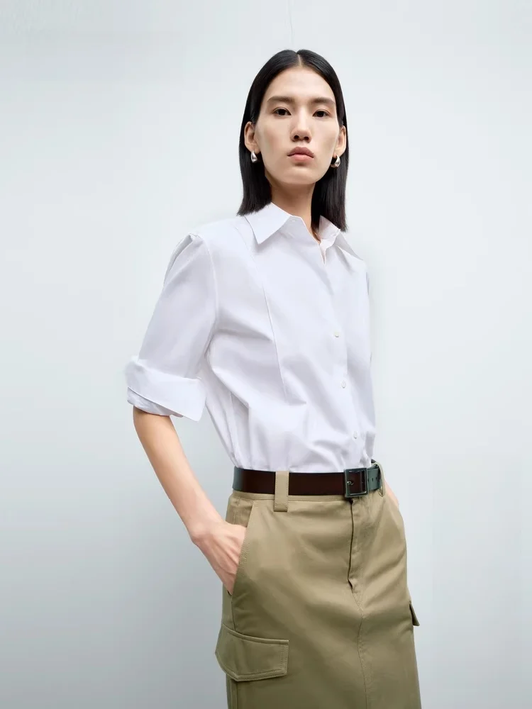 

Женская рубашка из чистого хлопка с длинным рукавом, весна 2025, новая коллекция, 3D-плиссе, прямой крой, на пуговицах, классический стиль