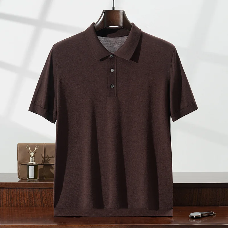 Yangzisha 80 count men's fine spun pure wool polo collar business casual lapel soft silky comfortable short sleeved summer
