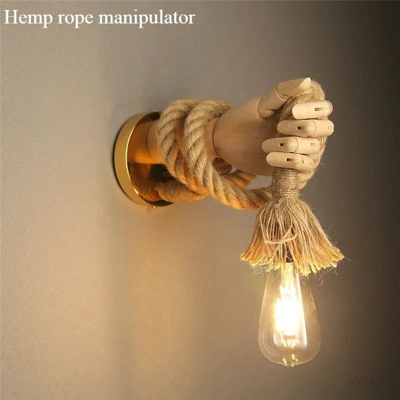 

Vintage Industrial Attic Hemp Rope Creative Robotic Arm Wall Lamp Corridor Corridor Bar Restaurant Decorative Lamp