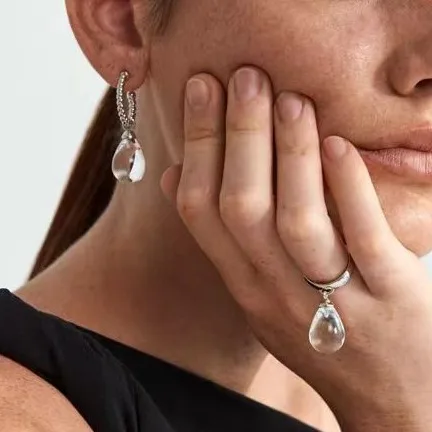 

Jenny&dave Natural White Crystal Tear Drop Type Opening Fried Dough Twists Ring 925 Silver Needle Women's Earrings Ear Cuffs