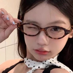 1/2pcs Y2K Spice Narrow Frame Anti-blue Plain Glasses Retro Leopard Small Frame Oval Women Glasses Computer Protection Glasses