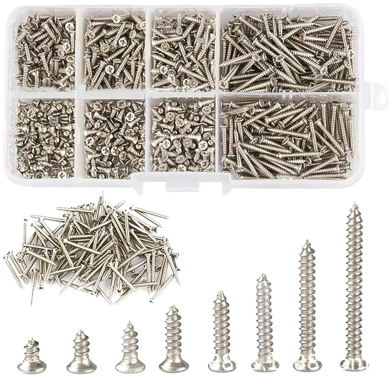 M2 Flat Head Self Tapping Screws, 800 Pcs Cross Drive Head Self Tapping Woodworking Fastener Screws Self Drilling Screws