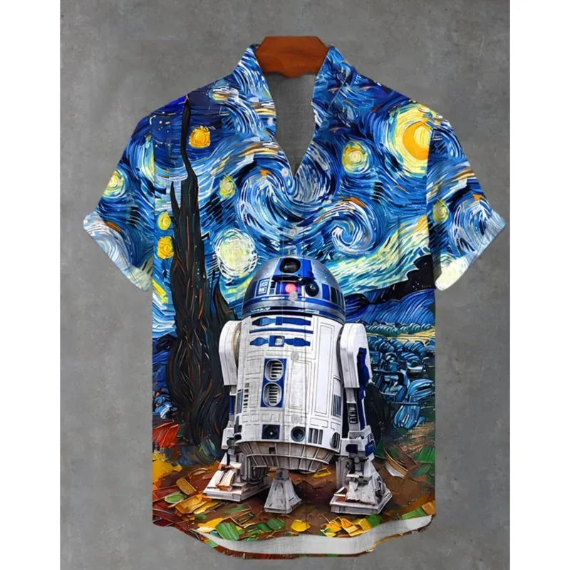 

2025 New Abstract Psychedelic Color Casual Marble Style Printed Short Sleeved Shirt Fashionable And Breathable Hawaiian Shirt