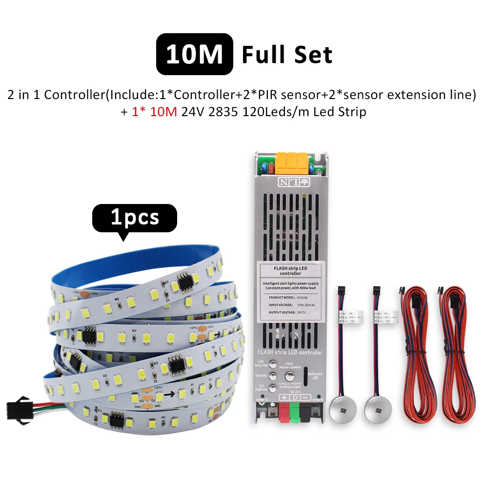 24 V fließendes Wasser, fließendes LED-Streifenlicht, 2-in-1, PIR-Bewegungsmelder, Treppencontroller für WS2811 Pixel Chasing Effect Tape Lampe