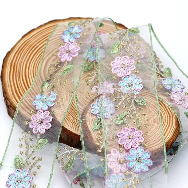 1 Yards Ethnic Style Organza Embroidery Lace Ribbon Mesh Clothing Trim