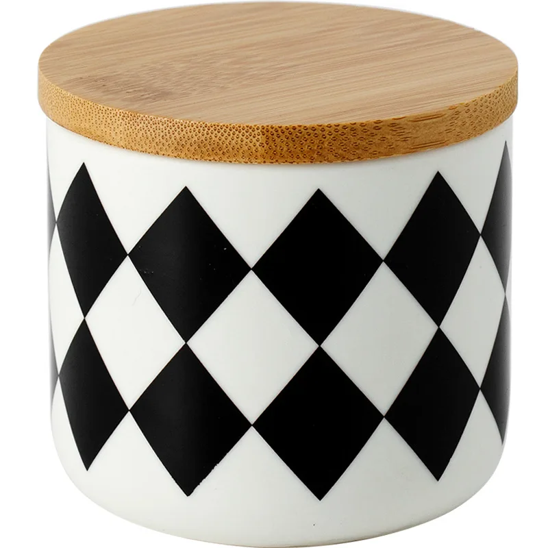 European Ceramic Storage Jar with Lid Hand Painted Geometric Patterned Decor Kitchen Cereal Dispenser Desktop Seal Candy Jars
