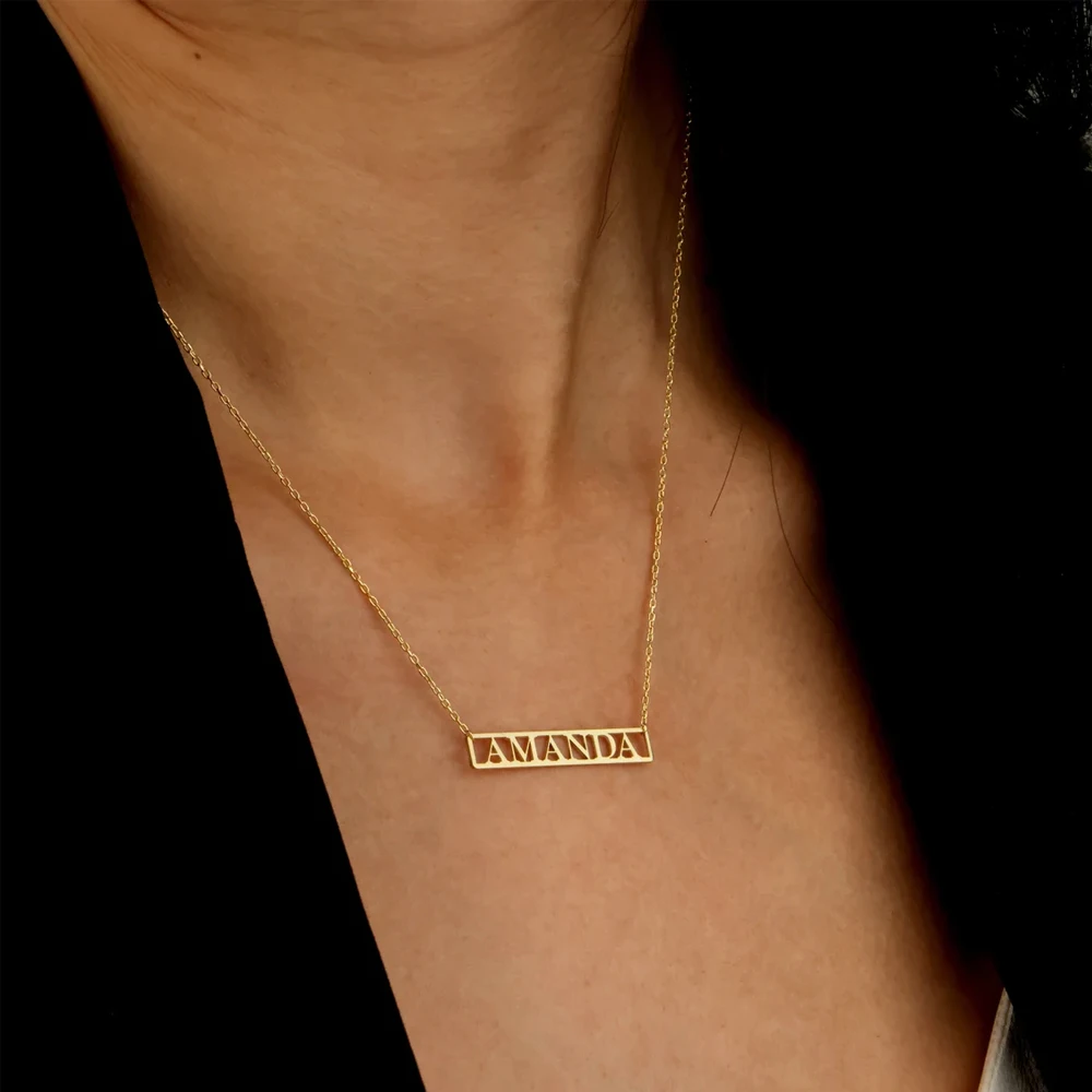 Haiyufly Personalized Custom Name Necklace for Women Stainless Steel Hollow Plate Pendant Choker Chain Birthday Jewelry Gift