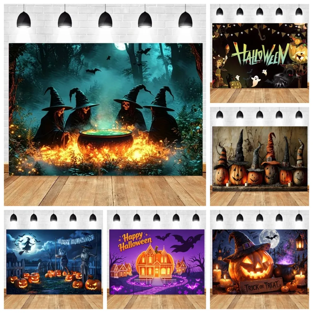 Horror Halloween Pumpkin Lantern Theme Banner Decoration Background, Halloween Party, Home Decoration Photography Backdrop Cloth
