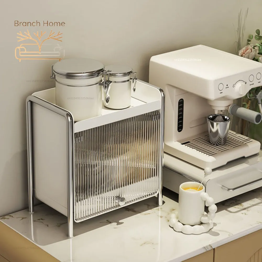 Japanese metal dust-proof cup holder, desktop acrylic cosmetics storage box, tea set, light luxury coffee machine rack.