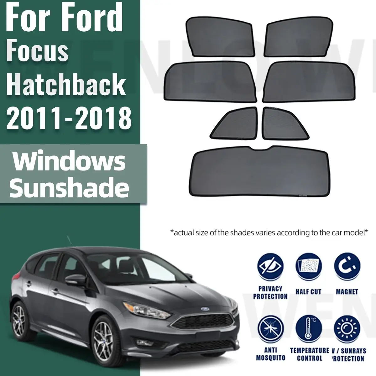 

For Ford Focus Hatchback MK3 2011-2018 Car Sunshade Front Windshield Magnetic Mesh Curtain Rear Side Window Sun Visor Shade