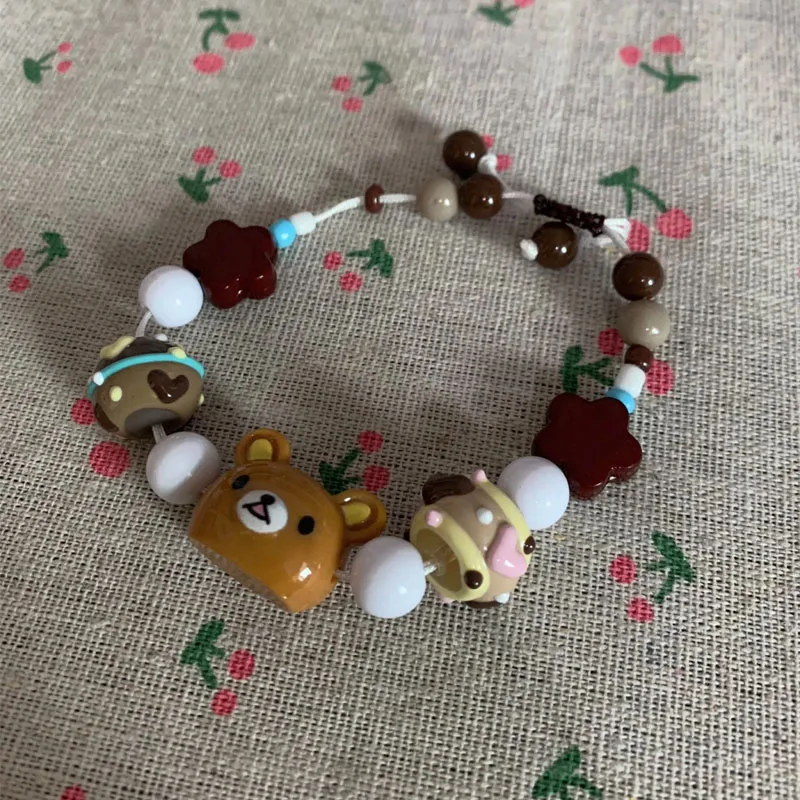 

Kawaii Rilakkuma Korilakkuma Cartoon Beaded Bracelet Cheeks Cute Weaving Hand Rope Decoration Creative Student Festival Gifts