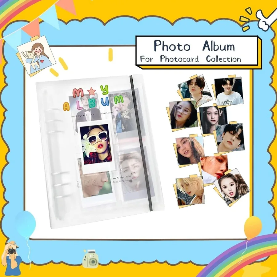 Raccoglitore per tesserini A5 Kpop Porta tesserini Libro 200 tasche Raccoglitore per tesserini Kpop Grande capacità A5 6 anelli Kpop Photo Card Binde
