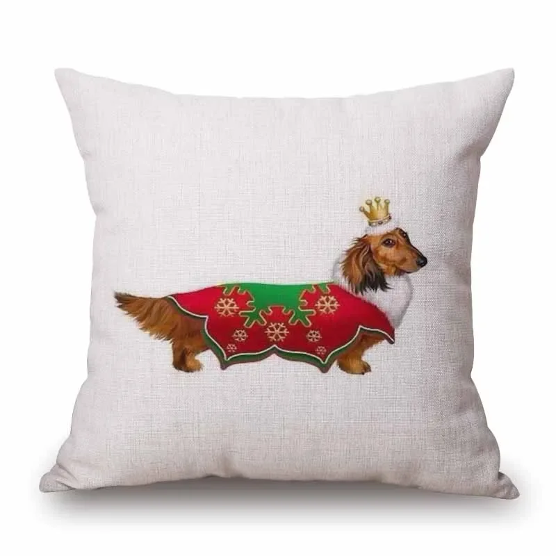 Dachshund Cushion Covers Merry Christmas Festival Sausage Dog Snow Pillowcase Decorative Pillows For Sofa