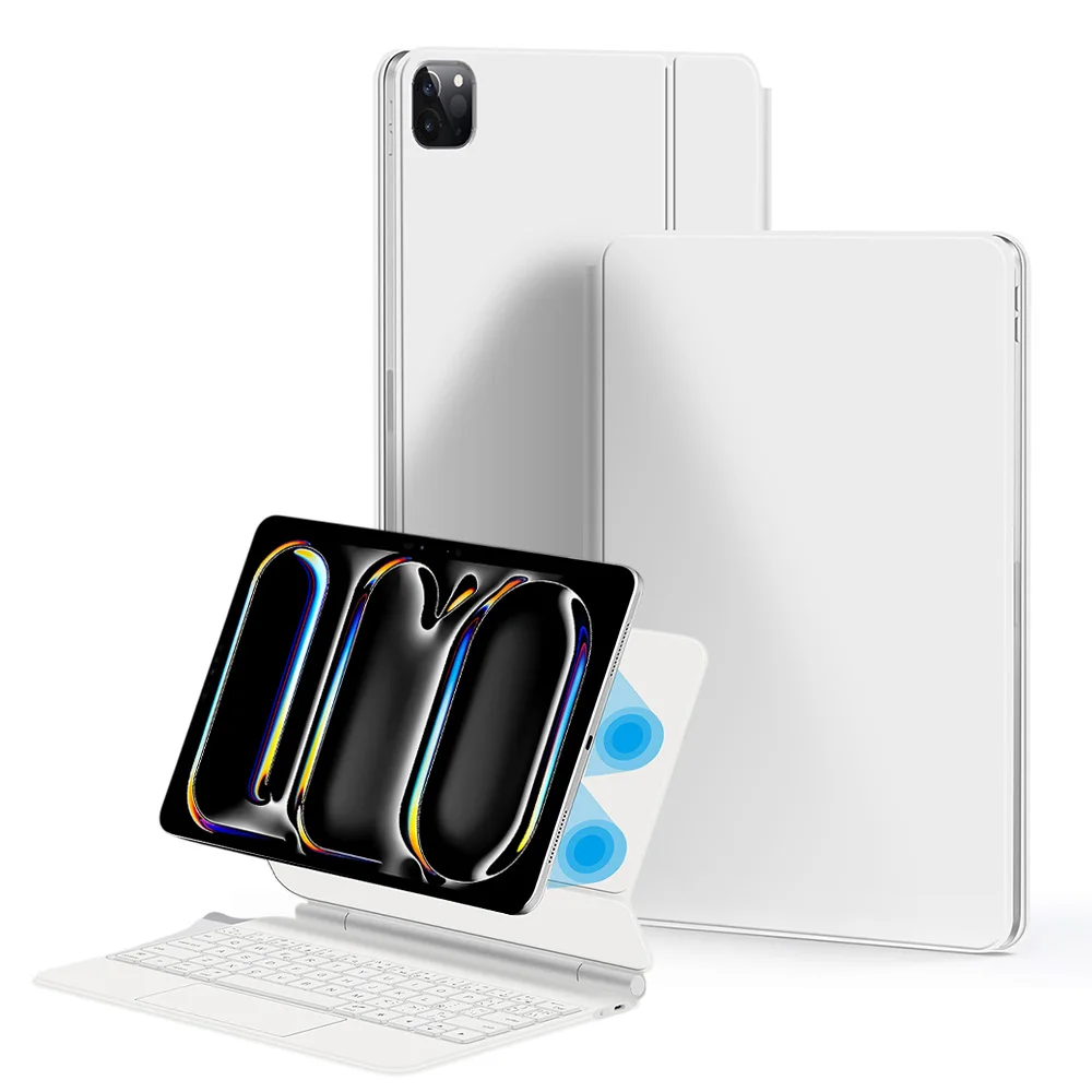 For iPad Pro 11 (2025) / 11 (2024) Magnetic Floating Bluetooth-Compatible Keyboard (Portuguese) + Leather Tablet Case - White
