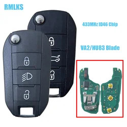 434Mhz ID46-7941 OEM Remote Flip Car key for Citroen C3 C5 Aircross Peugeot 208 308 508 2008 Hella 3BTN Light Control