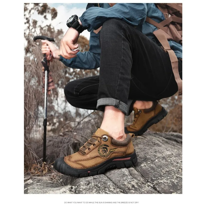 

Men Genuine Leather Sports Sneakers Man Travel Casual Leisure Walking Climbing Men's Foot New Outdoor Camping Hiking Shoes