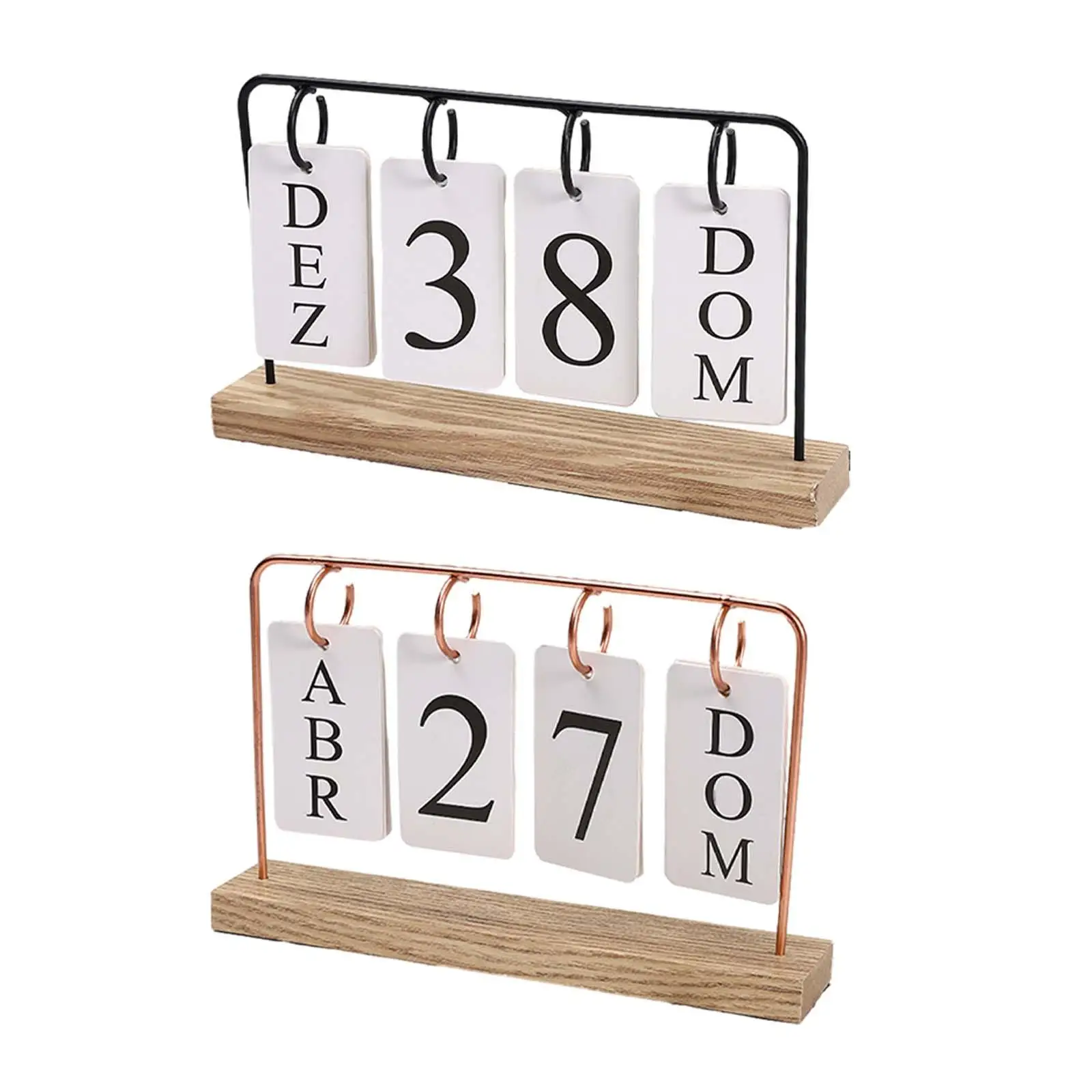 Metal Desk Calendar Daily Schedule Planner Artwork Wooden Base Iron Art Ornament for School Office Home Decoration Birthday Gift