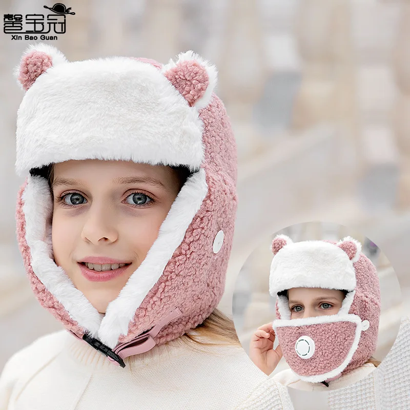 4-10Years Old Boys Girls Winter Cap Earflap Knitted Beanie for Kids Warm Fleece Lined Thicken Hat