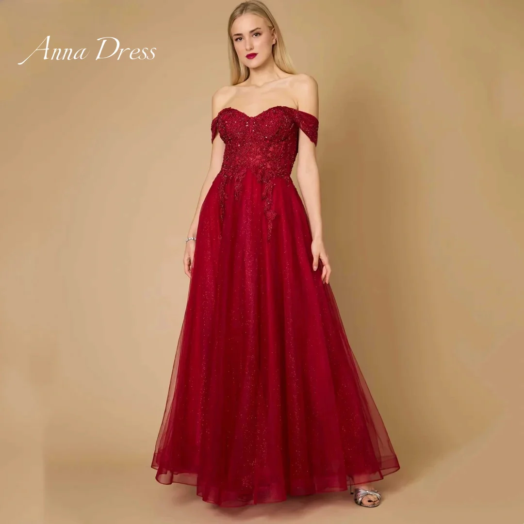 

Anna Red Prom Dresseses Elegant Luxury Evening Dress 2024 Line A Dresses Gala Dresses Woman 2024 for Party Embroidered Lace Gown