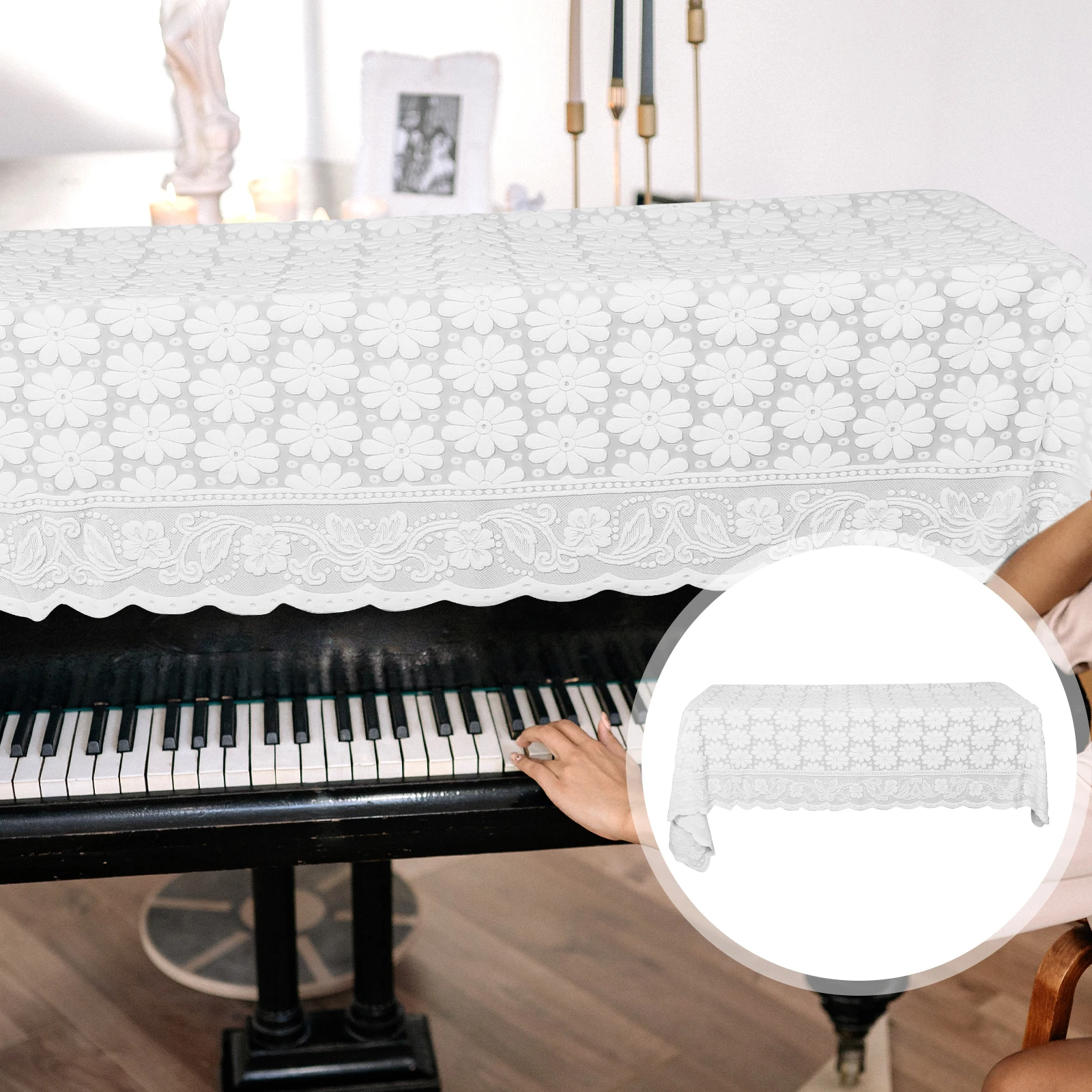 

Piano Cover Upright Protective Digital Part Protector Covers for White Lace Fabric Durable
