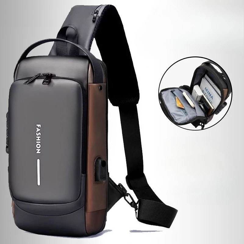 مصمم متعدد الوظائف مضاد للسرقة USB الكتف حقيبة كروسبودي السفر الرافعة حزمة رسول حزمة حقيبة صدر للرجال العلامة التجارية الفاخرة الرجال #3