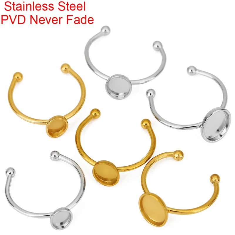 5pcs 5x7 6x8 8x10 mm Oval Stainless Steel Ring Base Settings PVD Never Fade Adjustable Cameo Tray Cabochon Base Jewelry Making