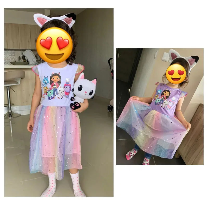 

Anime Cosplay Gabby's DollHouse Baby Girls Dresses Kids Gabby Cat Clothes Cosplay Costume Children Fly Sleeve Casual Dress 72th