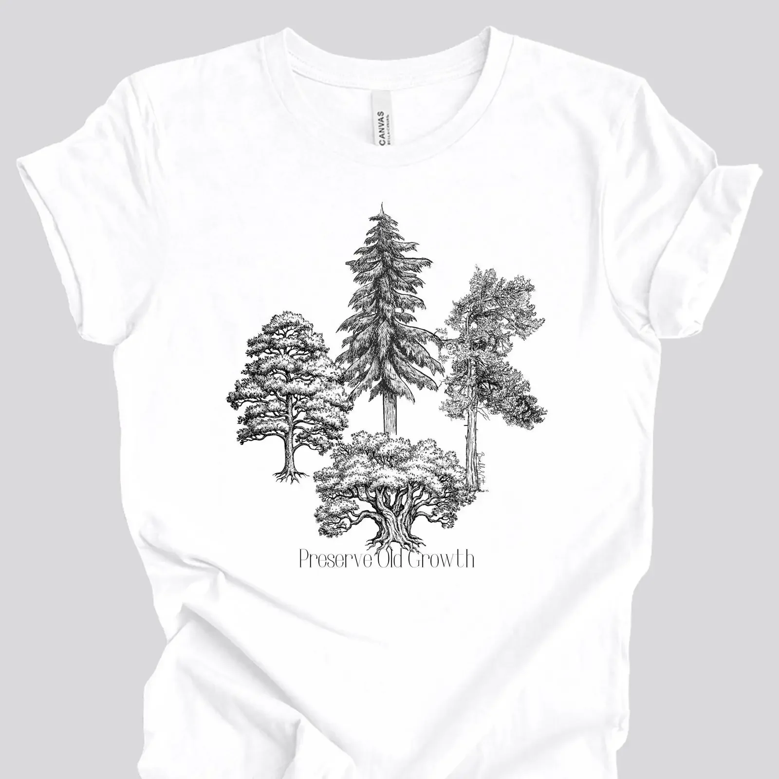 Preserve Old Growth Trees T Shirt Eco Tree Lover Gender Neutral  vintage Washed Soft graphic Stretched Top For Everyday Wear