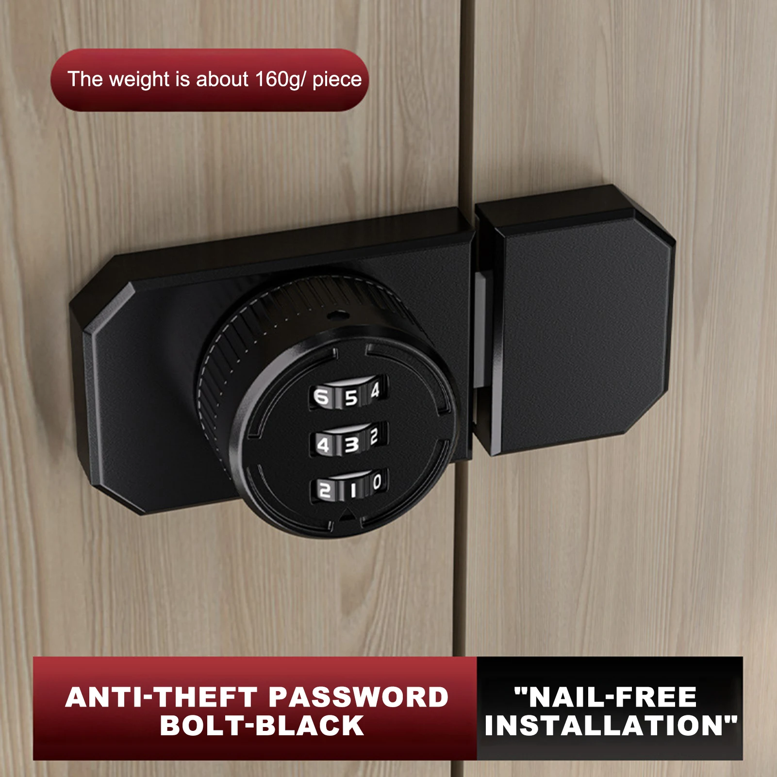 Cabinet Combination Lock with Adhesive with 3-Digit Password Combination Latch for Locker One-Way Door