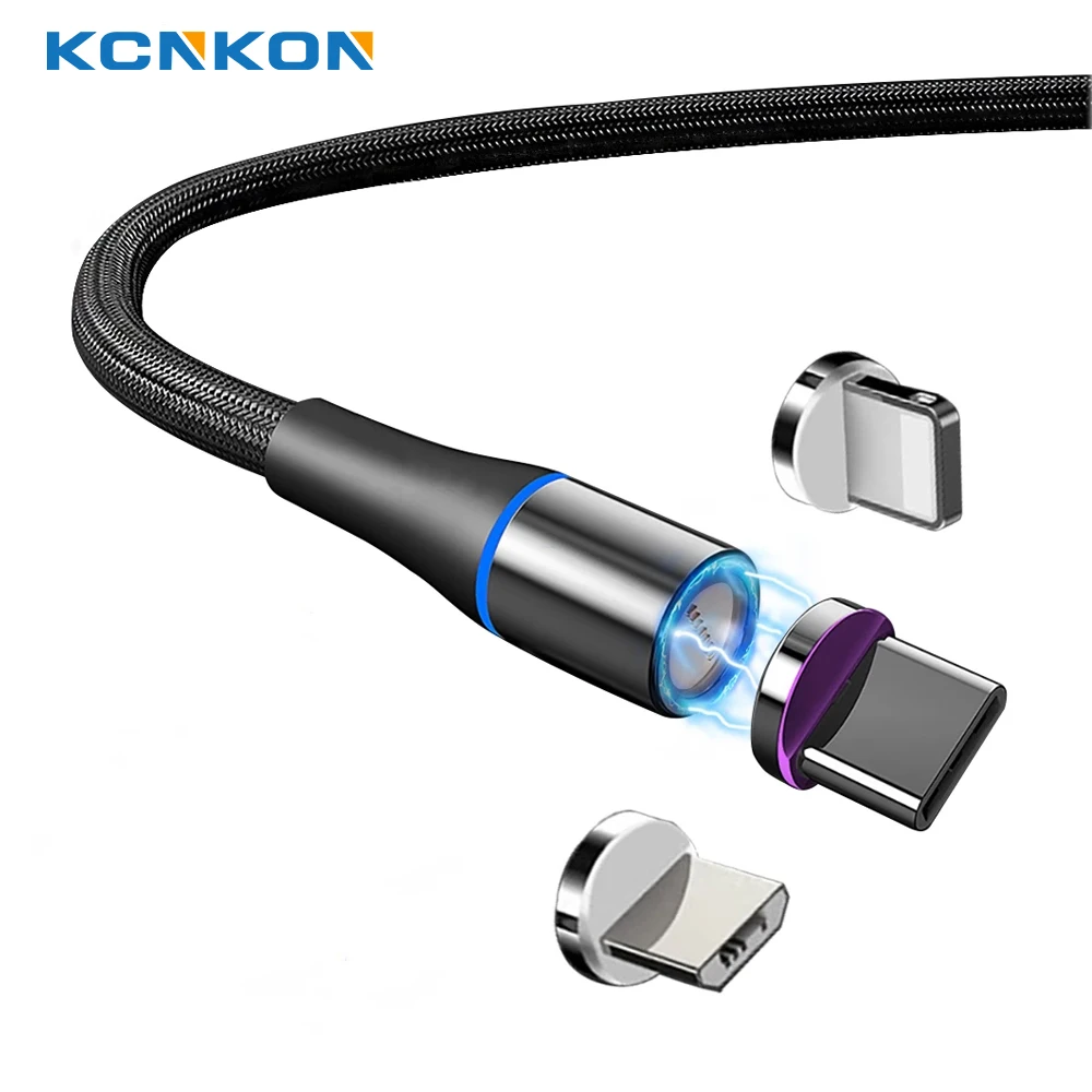 KCNKON-iPhoen, Android, Type-C 기기용 고속 충전 마그네틱 충전 케이블, 3-in-1